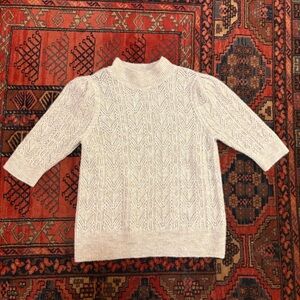 Veronica Beard Cream Alpaca Merino Blend Crochet Sweater